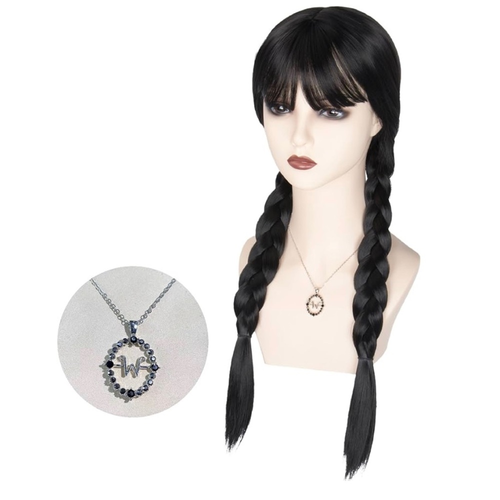 NEW! Women’s Long Black Braids - Wig - Twisted Pigtail - Cosplay - Wednesday - Picture 1 of 7